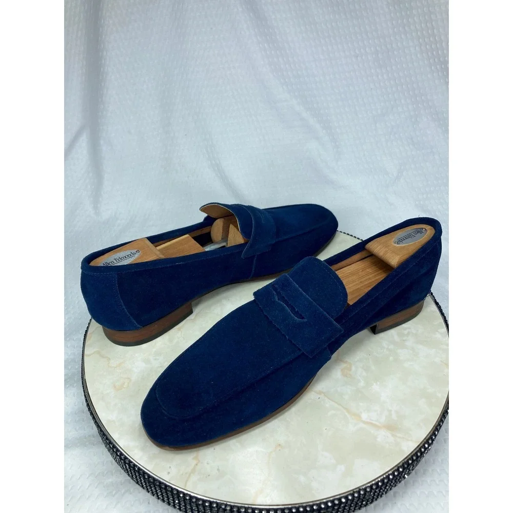 Steve Madden Soto Suede Penny Loafers Mens Sz 13 Navy Blue Office Slip  On Shoes